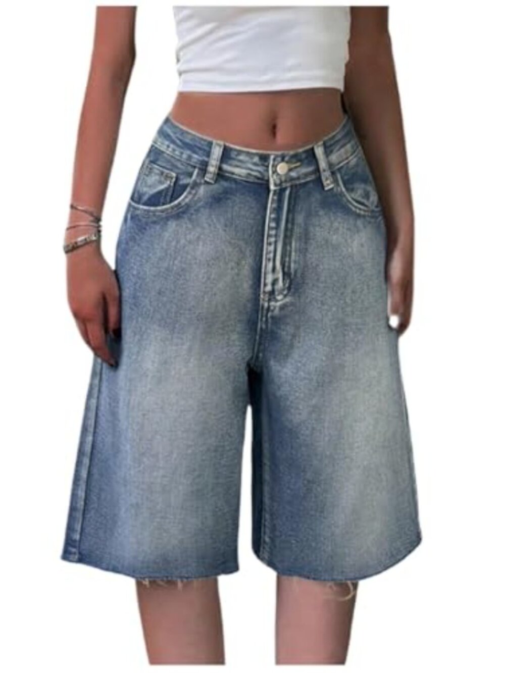 SOLY HUX Wide Leg Capri Jeans 3/4 Denim Bermuda Shorts Raw Hem